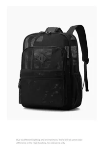 Schwarzer Mesh Rucksack lässiger atmungsaktiver Studenten Laptop Schultertasche gross