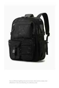 Zaino nero in rete multi-tasche grande capacita per scuola e viaggio all'aperto!
