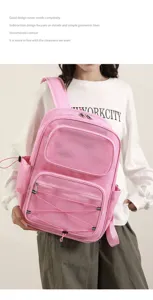 Zaino in rete rosa grande capacita borsa da spiaggia viaggio leggero zainetto