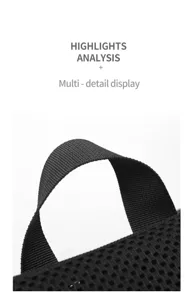 Schwarzer Mesh Rucksack Detailansicht, atmungsaktives Schultergurt Design für Alltag.