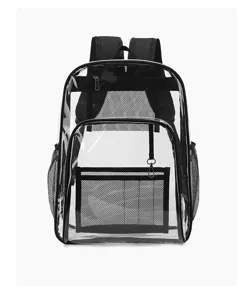 Transparenter PVC Schulrucksack mit vielen Taschen und schwarzem Rand für den täglichen Gebrauch