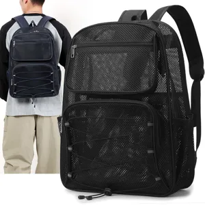 Large Capacity Mesh Hollow Casual Backpack Beach Bag Breathable Sports Quick Dry Fitness Backpack For Men Women