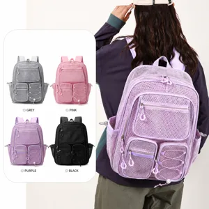 Sac à Dos Respirant en Maille Évidée Décontracté Multi-Poches Grande Capacité Étudiant École Voyage Plage