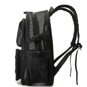 Zaino in rete nera multi-tasche cavo grande capacita borsa da viaggio per studenti