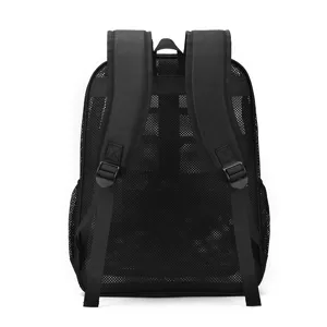 Schwarzer Netz-Rucksack lässiger Studenten-Tagesrucksack atmungsaktive Laptoptasche groß