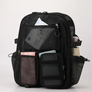 Zaino in rete nera multi-tasche grande capacità per viaggio e computer portatile