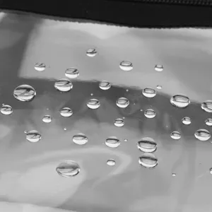 Clear waterproof PVC travel bag surface detail showing excellent water-resistant performance.