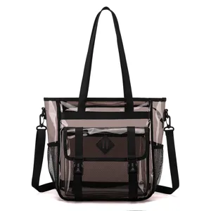 Clear PVC tote bag with black straps waterproof beach travel shoulder bag main view