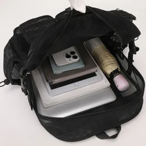 Zaino in rete nera di grande capacità con tasche multiple per viaggi e scuola