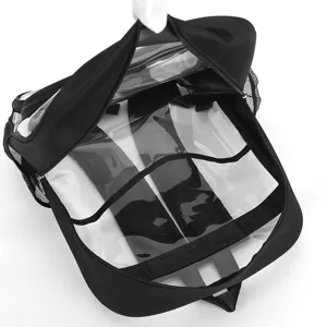 Klarer transparenter Rucksack mit schwarzem Rand, Stadion zugelassene Schultasche.