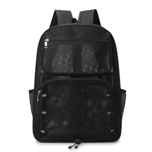 Black mesh hollow backpack large capacity beach fitness quick-drying sports backpack.
