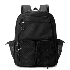 Sac à dos en filet noir décontracté multi-poches grande capacité voyage plage sac d'école.