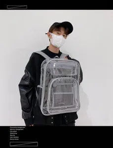 Transparent PVC Backpack Large Capacity School Bag Clear Daypack Casual Travel Bag