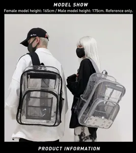 Clear PVC transparent backpack large school bag waterproof student rucksack for daily use
