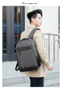 Men business backpack 15.6 inch laptop commuter rucksack with USB charging port grey.