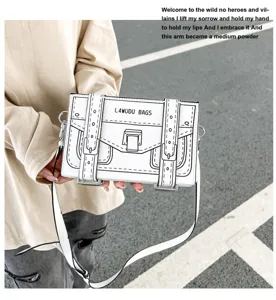 2D cartoon box shoulder bag for women, trendy comic style crossbody bag with unique design.