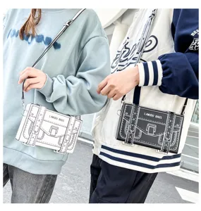 Cartoon 2D comic style crossbody box bag for women and men, trendy couple shoulder bag.