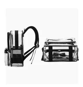 Transparenter PVC Rucksack Schultasche mit mehreren Taschen Detailansicht Ansicht.