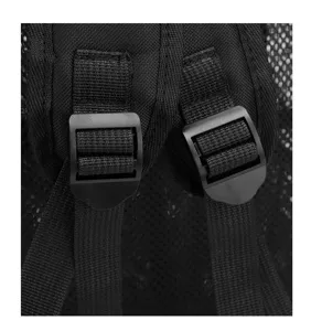 Detailed view of the durable backpack shoulder straps with adjustable plastic buckles and breathable mesh.