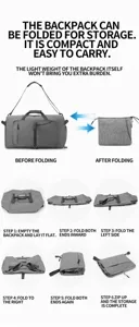 Foldable large capacity travel backpack in gray, portable lightweight design for outdoor fitness use.