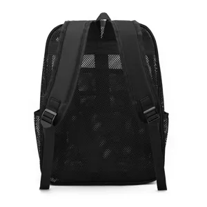 Black mesh backpack breathable hollow sports rucksack outdoor gym bag with adjustable straps