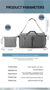 Foldable travel duffel bag waterproof large capacity fitness storage bag dimensions details.