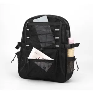 Black mesh backpack breathable lightweight casual daypack for travel gym beach outdoor use