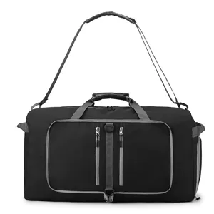 Grande bolsa de viaje plegable negra con correa para el hombro para deporte y fitness.