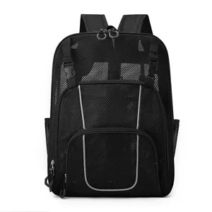 Black breathable mesh sports backpack for outdoor activities, basketball and racket bag.