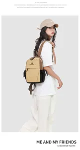 Sac à dos double en nylon tendance pour femme, style coréen color block décontracté.