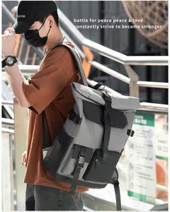 Ανδρικό σακίδιο πλάτης roll top casual μόδα ταξίδι τσάντα για laptop γκρι μαύρο καθημερινό