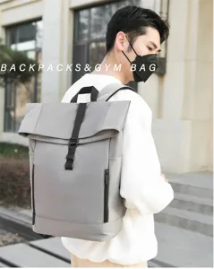 Wasserdichter Rolltop Rucksack für Herren, lässige Business Schultasche mit verstellbaren Gurten.