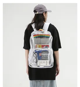 Zaino in PVC trasparente per uso quotidiano, borsa scolastica spaziosa con scomparto principale.