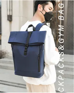 Herren Rolltop Rucksack Freizeit Business wasserdicht Schulrucksack Reise Daypack blau