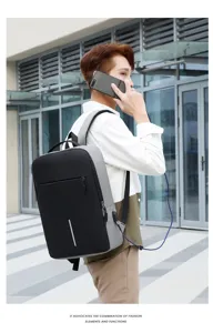 Men business anti theft backpack with USB charging port detail view stylish design and oxford fabric