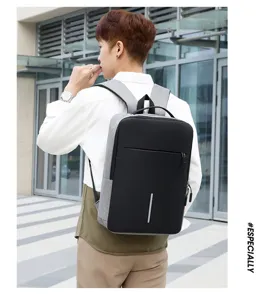 Men business laptop backpack USB charging casual travel anti-theft school book bag grey black