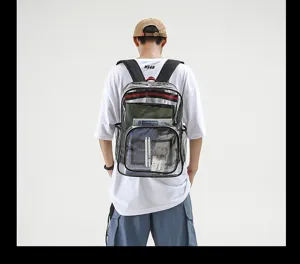 Zaino trasparente in PVC per la scuola e i viaggi con spallacci resistenti e comodi.