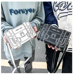 Comic style 2D box shoulder bag trendy crossbody messenger bag for women and couples.
