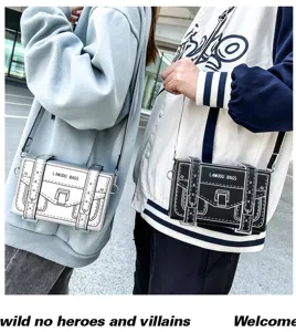 2D cartoon comic style shoulder bag for women, cute graphic cross body box purse.