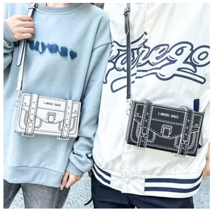 Comic style 2D cartoon crossbody bag trendy PU leather messenger bag for women and couples