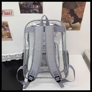 Clear PVC backpack for daily use, waterproof clear school bag with adjustable shoulder straps.