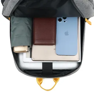 Casual grey men's laptop backpack with large capacity for travel, school and business use.