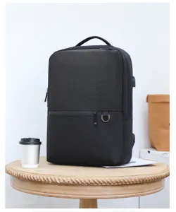 Black business laptop backpack for men and women, featuring geometric texture, 15.6 inch.