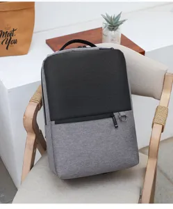 Detailed view of the 15.6-inch business casual laptop backpack in grey and black.