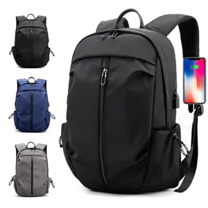 Men minimalist business backpack with USB charging port casual travel laptop bag black grey
