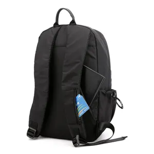 Black minimalist casual backpack with comfortable shoulder straps, back anti-theft zipper pocket.