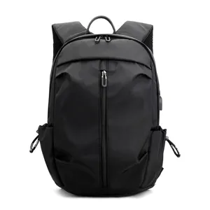 Men business casual travel backpack with USB charging port sleek black design daily commuter bag