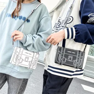 2D Cartoon Crossbody Bag Cute Comic Style Messenger Bag Casual Shoulder Bag for Couple
