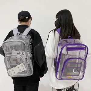 Transparent PVC backpack clear school book bag with multiple front pockets for daily use