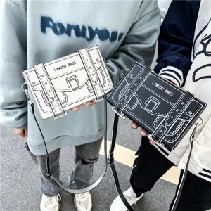 2D Cartoon Crossbody Bag Cute Ins Style Messenger Bag Trendy Couple Shoulder Square Bag